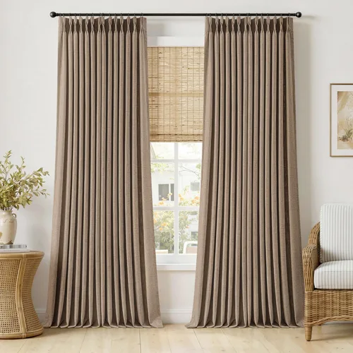 Vista 17 de MIULEE Cortinas de lino gruesas con pinzas plegadas de 96 pulgadas de largo, 2 paneles para sala de estar y dormitorio, cortinas de ventana Natural