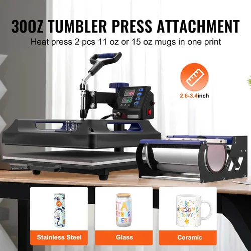 Vista 3 de Happybuy Máquina de prensa de calor, 15 x 15 pulgadas, transferencia de calor 8 en 1 con prensa de vaso de 30 onzas, prensa digital de camisetas