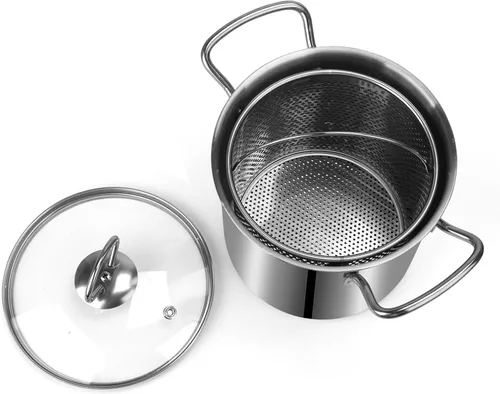 Vista 3 de Olla pequeña con canasta, mini freidora de 3 cuartos de galón para lotes pequeños, olla de sopa y tapa para 1 a 3 personas, funciona en estufa