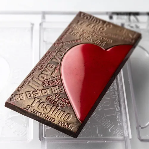 Vista 7 de CM 3844 Louis Amado - Molde de policarbonato transparente para chocolate con 3 cavidades rectangulares para tabletas con mensaje de corazón, 2.756