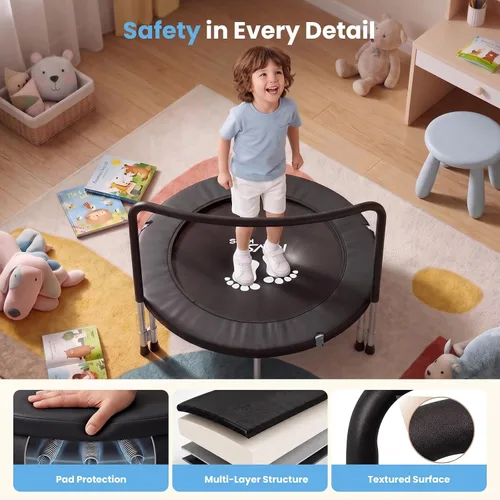 Vista 5 de RAVS 36" Toddler Trampoline for Kids Ages 1-6 with Thick Safety Pad Adjustable Foam Handle Easy Assembly Foldable Mini Kids Rebounder Baby