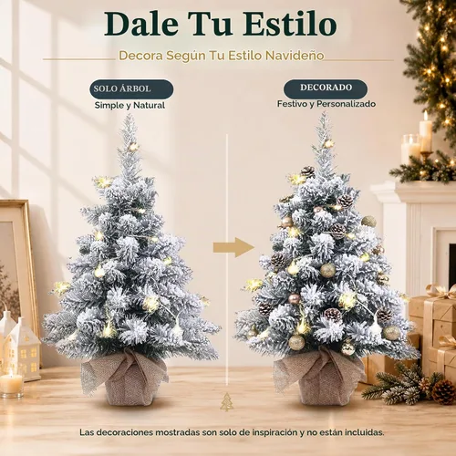 Vista 7 de Árbol de Navidad artificial mini preiluminado, árbol pequeño de Navidad de 20 pulgadas con copos de nieve, pino, con 40 luces LED, 70 puntas