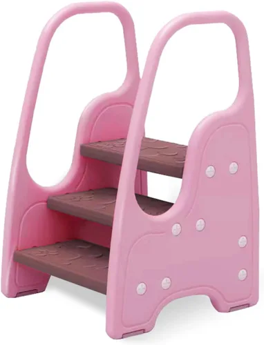 Vista 9 de Taburete de 3 escalones para niños pequeños, taburete de tres escalones para fregadero de baño o encimera de cocina, torre de pie, ayudante