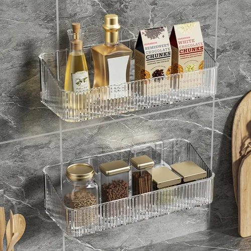 Vista 6 de Organizador adhesivo para ducha de 2 piezas, organizador de maquillaje, organizador de maquillaje, cubos de almacenamiento para baño y cocina