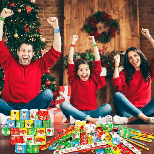 Vista 5 de Max Fun 48 piezas de pulseras de bofetada de Navidad, juguetes para niños, recuerdos de fiesta de Navidad, rellenos de calcetines de Navidad