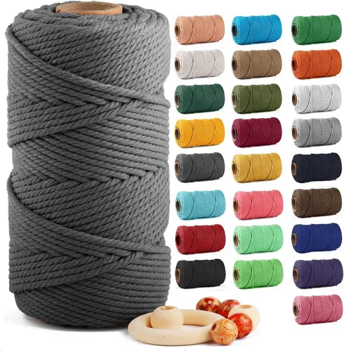 Vista 12 de ZUEXT Cordón de algodón para macramé de 4 mm x 500 m, ZUEXT Cordones trenzados naturales hechos a mano en verde manzana de 4 hebras, cuerda de lana