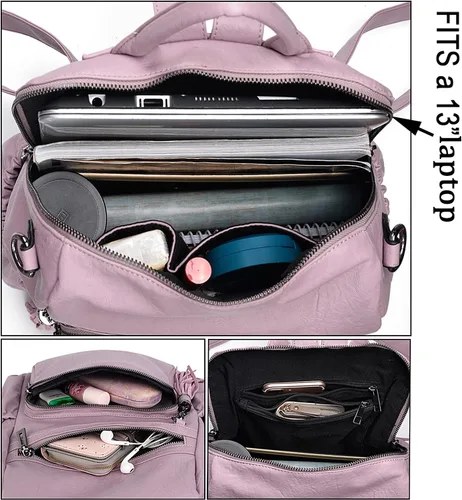 Vista 3 de UTO Mochila de cuero vegano para mujer, diseño de moda, convertible con borla, para viajes, con borla