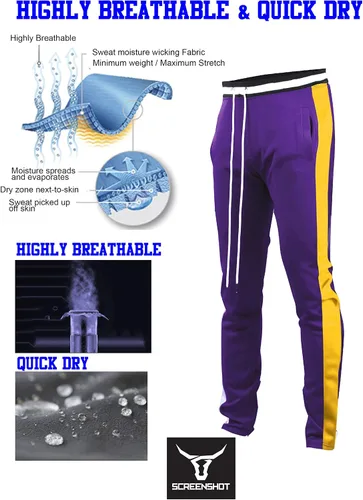 Vista 3 de SCREENSHOT-Track Pants S41700 Mens Premium Slim Athletic Fitness Lifestyle Workout Bottoms - Classic Fit S41700-púrpura/oro