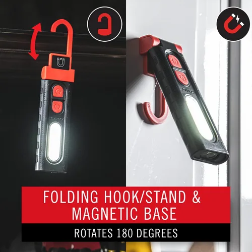 Vista 3 de Coast PM100R Luz de trabajo giratoria de 180 grados con base magnética, negro/rojo