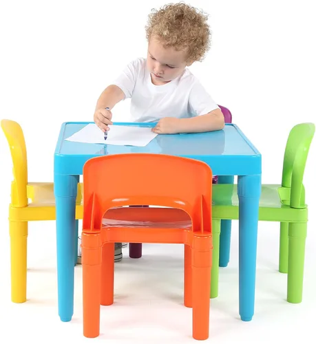Vista 4 de Humble Crew Tot Tutors - Juego de mesa y 4 sillas de plástico, color azul aguamarina