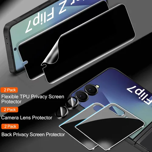 Vista 2 de IMBZBK [Instalación automática] Paquete de 2 protectores de pantalla de privacidad para Samsung Galaxy Z Flip 7, 2 películas antiespía interiores +