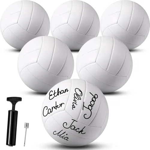 Vista 7 de Jexine Autograph - Pelota de voleibol blanca en blanco, tamaño oficial 5, pintura de bricolaje, pelota de voleibol lisa con bomba de aguja
