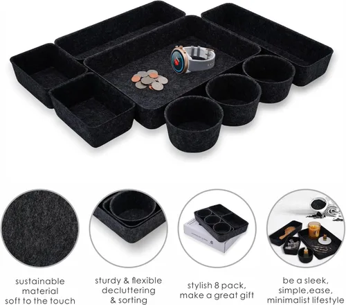 Vista 5 de Welaxy Bandeja organizadora de cajones de escritorio de oficina Bandeja de almacenamiento de fieltro para bolígrafos Maquillaje de joyería Carbono