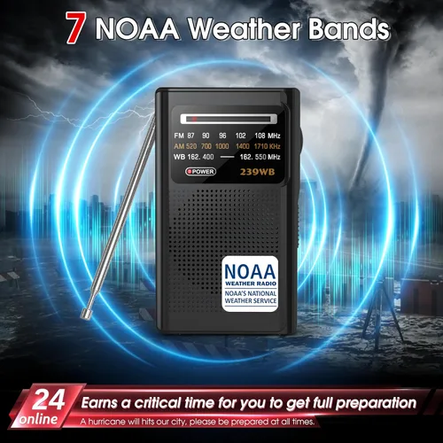 Vista 2 de Greadio NOAA Radio Meteorológica, Conector de Auriculares Estéreo, Radio Transistor Portátil AM/FM Operada por Batería con la Mejor Recepción