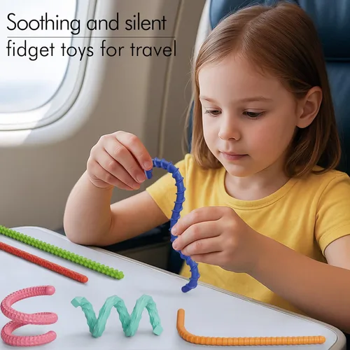 Vista 5 de Juguetes sensoriales fidget para niños y adultos, 12 piezas de palos fidget flexibles para estrés, ansiedad, autismo, TDAH, para calmarse, viajes