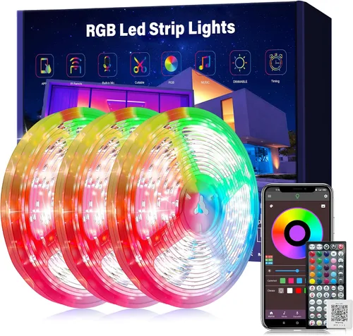 Vista 9 de Ledagic Luces LED RGB de 150 pies para dormitorio, sincronización de música, tira de luces LED RGB con aplicación y control remoto, luces LED