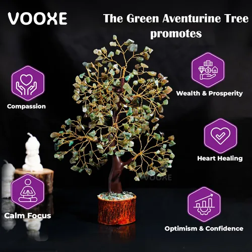 Vista 4 de Árbol de cristal de ABUDANCE Aventurina verde, piedra curativa de cristal para la oficina en casa y decoración, árbol de dinero FENG Shui hecho a