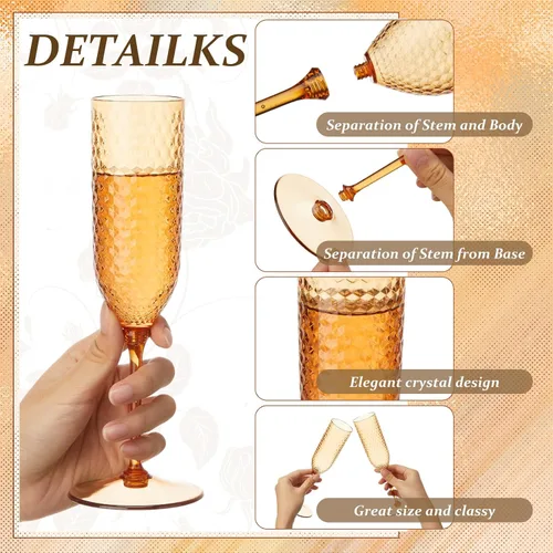 Vista 4 de Remerry Paquete de 24 copas de champán de plástico desmontables de 5.5 onzas, vasos de mimosa desechables a granel, copas de vino reutilizables
