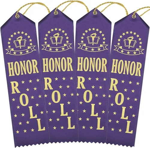 Vista 3 de RibbonsNow Cintas de premio Honor Roll - 25 cintas moradas reales con tarjeta y cuerda