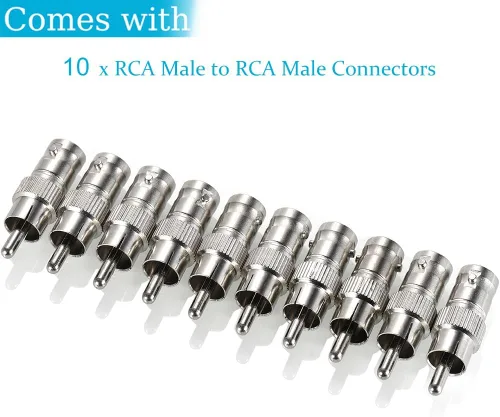 Vista 3 de Paquete de 10 adaptadores BNC hembra a RCA macho adaptador convertidor conector recto para cámara de seguridad CCTV