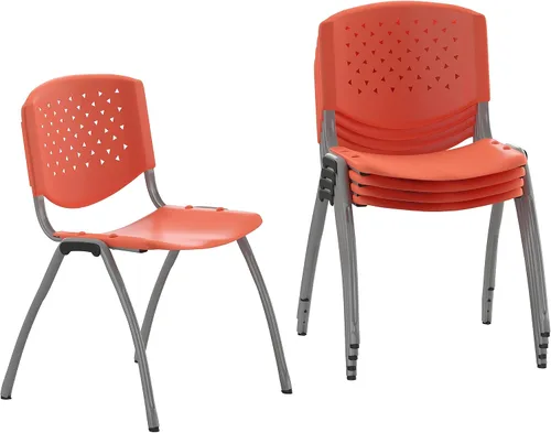 Vista 18 de Flash Furniture - Silla apilable de plástico negro de la serie HERCULES con capacidad de 880 lb. y marco recubierto en polvo de color gris titanio