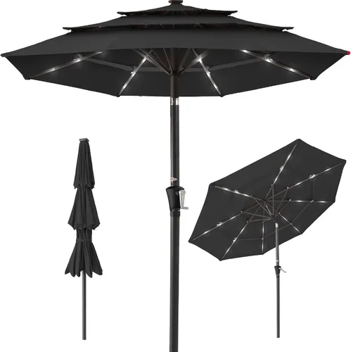 Vista 14 de Best Choice Products - Sombrilla solar de 10 pies de 3 niveles para patio, sombrilla de sol para exteriores, mercado, patio trasero, terraza, junto