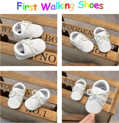 Vista 6 de Methee Zapatos para caminar para bebés y niñas, suela suave, antideslizantes, zapatos para primeros caminos, zapatos de cuna para recién nacidos
