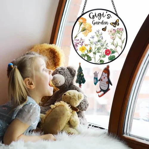 Vista 4 de TNUW Gigi Regalos Vidrieras para Colgar en Ventana, Mejores Regalos para Abuelas de Nietos Atrapasoles para Ventana Interior Vidrio Redondo Arte