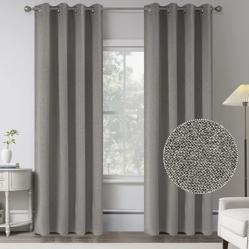 Vista 60 de KEQIAOSUOCAI Cortinas de lino 100% opacas de 100 pulgadas de largo, 2 paneles para dormitorio, estilo casa de campo moderna, completamente negro