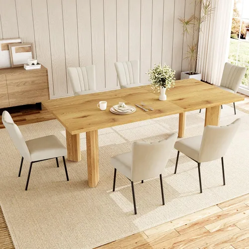 Vista 22 de HIPIHOM 63'' Dining Table for 4-6 People, Oak Table Spacious 63" Dining Table Seats 6 Comfortably, Made with Sturdy MDF in Warm Oak, Easy-Clean