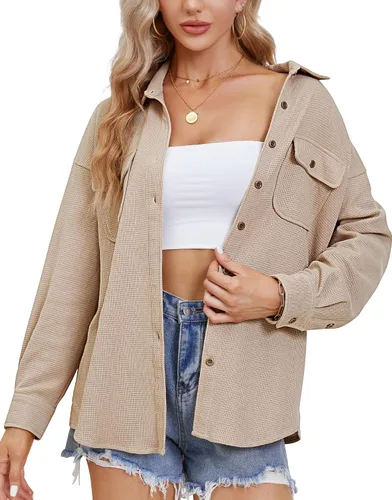 Vista 3 de Fengbay Chaqueta de punto gofre para mujer, casual, manga larga, con botones, blusas elegantes