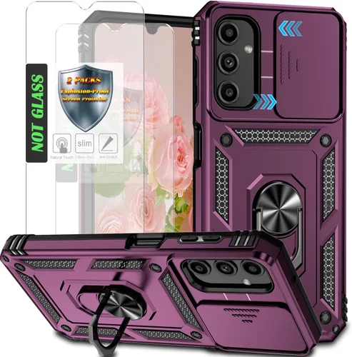 Vista 31 de Funda para Galaxy A26 con cubierta para lente de cámara, protector de pantalla HD, protección contra caídas de grado militar, soporte de anillo