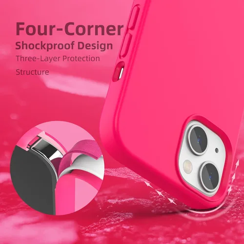 Vista 5 de Funda de silicona líquida compatible con iPhone 14/iPhone 13, color rosa intenso [Protección contra caídas]