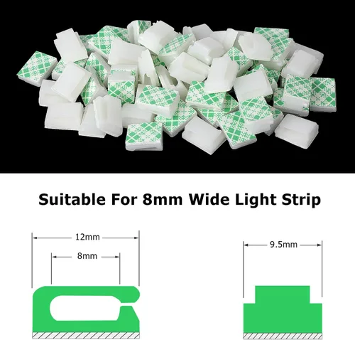 Vista 2 de PETKNOWS 120 clips de montaje de tiras de luz, color blanco, autoadhesivos, sujetadores de luz LED, soporte de montaje, abrazadera de cable