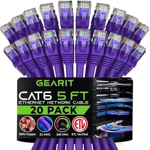 Vista 71 de GEARit Paquete de Cables Ethernet Cat 6 - Paquete de 20 Cables de Conexión Ethernet Cat6 de 1 pie Cable de Conexión de Red RJ45, Conectores