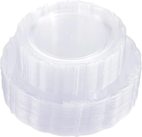 Vista 13 de U-QE 100 platos de plástico ámbar – Platos de plástico marrón transparente desechables resistentes – platos desechables para fiestas, incluyendo 50