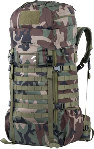 Vista 13 de Mochila táctica 75L con marco interno, MOLLE y sistema de hidratación En Camo