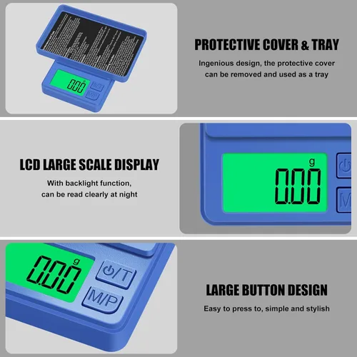 Vista 3 de Báscula de bolsillo de 1000 g/0.1 g, báscula digital de cocina de alta precisión Diyife, pantalla LCD, 7 unidades con función de tara, adecuada