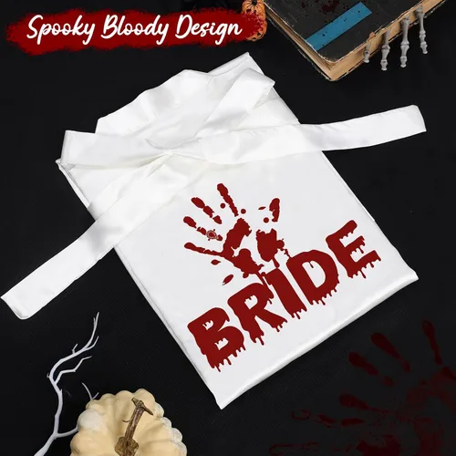 Vista 8 de Batas de dama de honor para despedida de soltera espeluznante Halloween, boda, fiesta nupcial