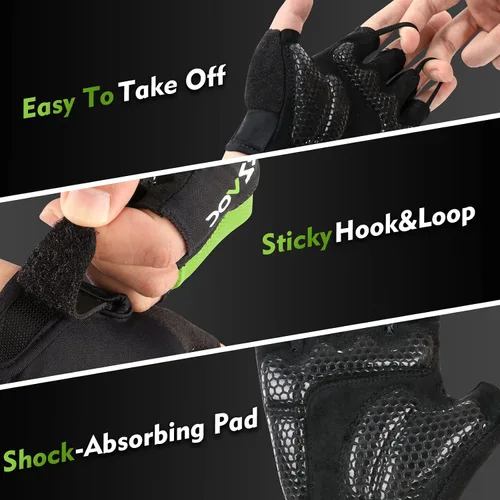 Vista 5 de GEZVOC Guantes de ciclismo para hombres y mujeres con almohadilla absorbente de golpes, agarre extra, ajuste flexible y cómodo, peso ligero, guantes