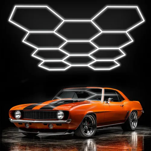 Vista 10 de LZHOME - Luz LED hexagonal para garaje - Luz para detallado automotriz de 12 700 lm, luces de techo y pared para decoración modular, ideal