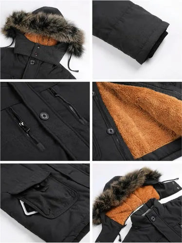 Vista 3 de Tanming - Abrigo de invierno para hombre con forro de piel sintética y capucha desmontable