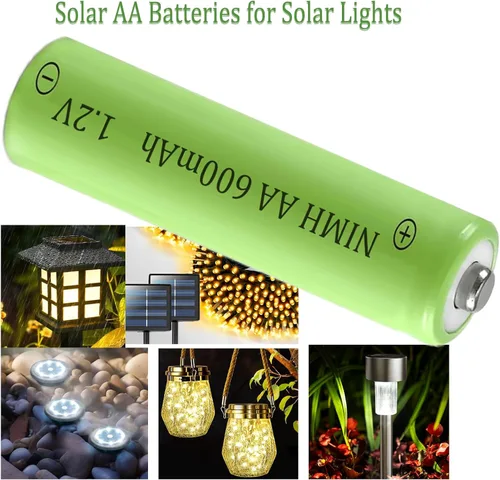 Vista 4 de Paquete de 12 baterías de luz solar AA Ni-MH 600mAh 1.2Volt recargables para luz de paisaje de jardín 12 Packs Double A Battery for Outdoor