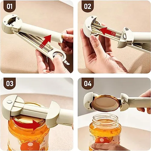 Vista 4 de Haofy Tornillo ajustable de acero inoxidable 3 en 1 multifuncional retráctil para abrebotellas, abridor de botellas, herramienta auxiliar de Beige