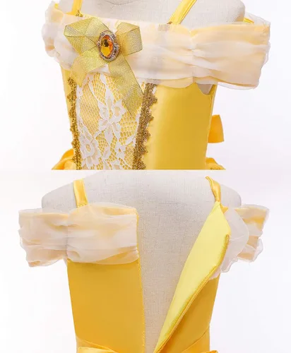 Vista 4 de Beauty - Vestido de princesa de Belle amarillo para niñas, lindo fiesta, Halloween, Xmax