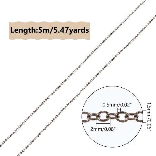 Vista 2 de PH PandaHall Cadena de cable de latón de 5 yardas de 0.059 in de ancho, cadena de eslabones trenzados, joyería para pulseras, collares, joyas