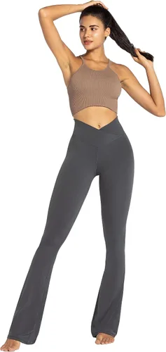 Vista 6 de Sunzel - Leggings acampanados, pantalones de yoga cruzados con control de abdomen, cintura alta y piernas anchas