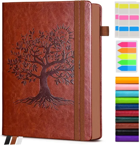Vista 41 de Diario vintage de cuero con 300 páginas numeradas, diario rayado A4 para hombres y mujeres, diarios para escribir, cuaderno de rayas universitarias