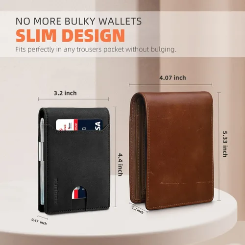 Vista 31 de RUNBOX - Carteras delgadas para hombre, cartera de piel con pinza para el dinero, cartera de bolsillo frontal con bloqueo RFID, tarjetero