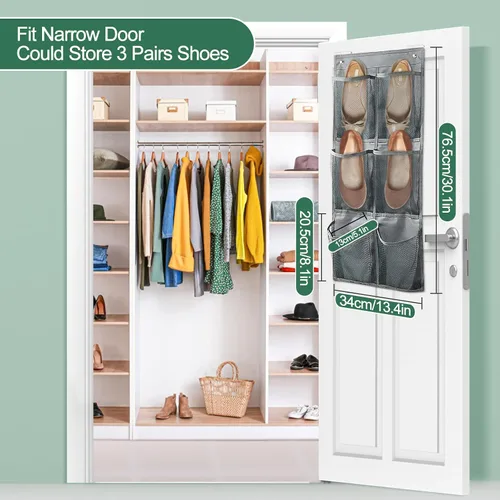 Vista 2 de Zapatero para armario, organizador de zapatos colgante de puerta estrecha con grandes bolsillos profundos, almacenamiento de zapatos en cámper